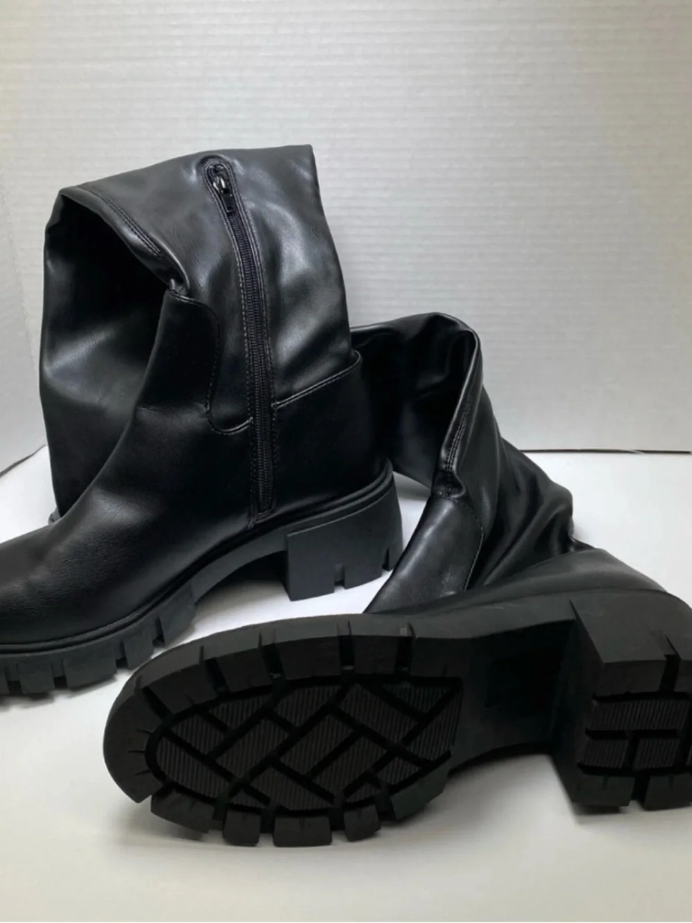 Steven New York Hylda Over-The-Knee Boots Black Size 7 Chunky Heel Stretch Shaft